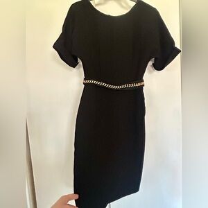 ANTONIO MELANI Black Midi Dress with Gold Chain Belt Accent Sz 0